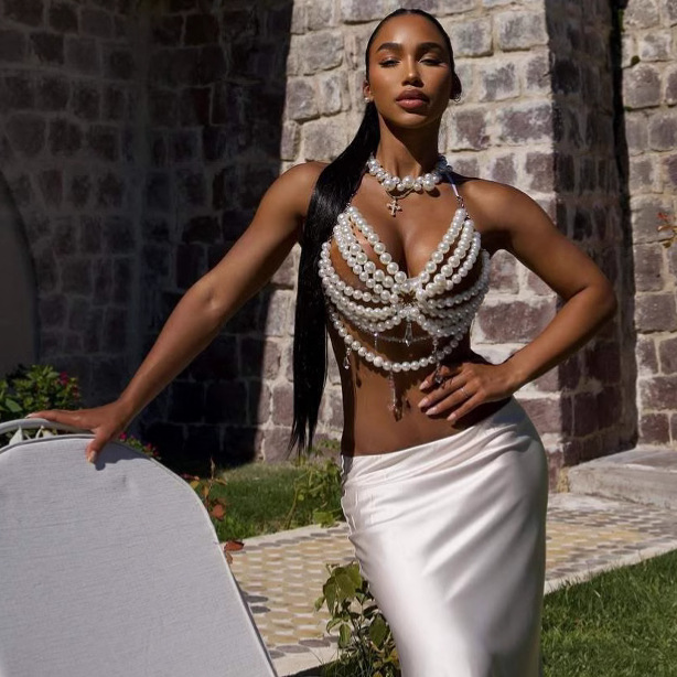 Body Jewelry Vest - Ręcznie tkane plastikowe perły łańcuszek na