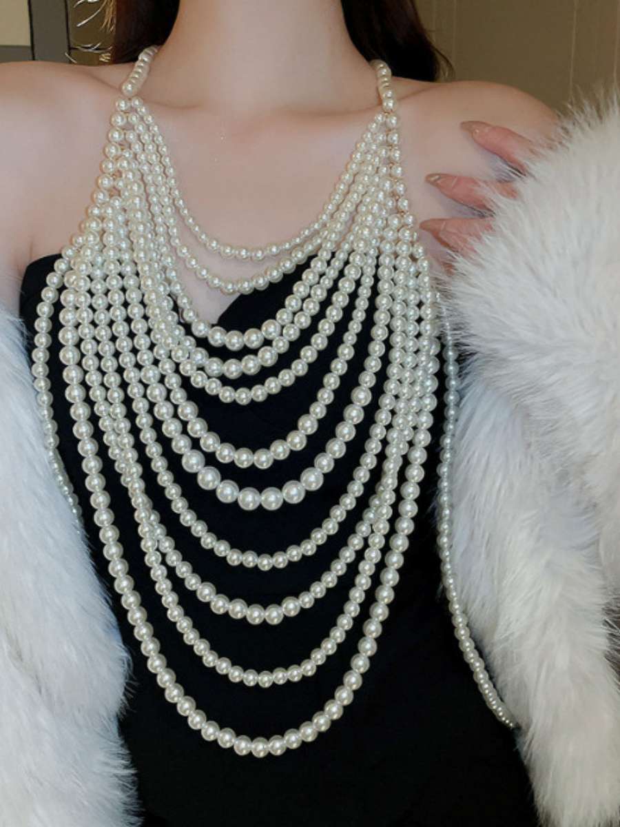 Body Jewelry Brands - Seksowny wielowarstwowy naszyjnik z pereł, modna