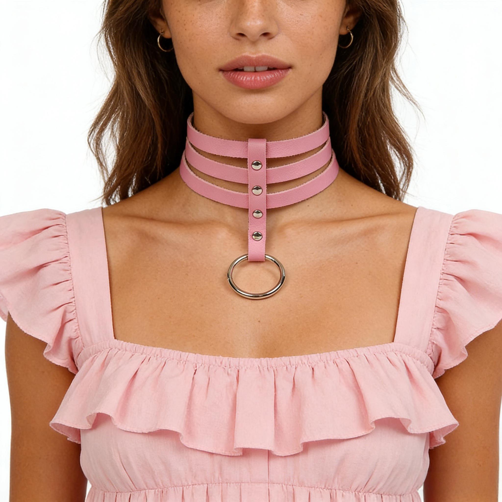 Body Jewelry Goth - Biżuteria modowa Czarny skórzany okrągły choker